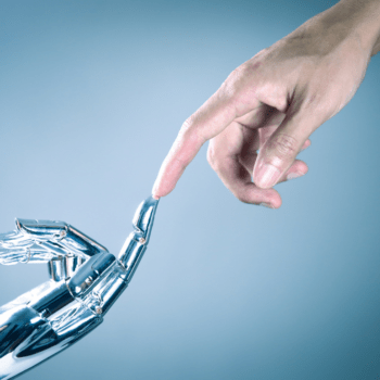 Machine Hand and Human Hand reaching out to each other