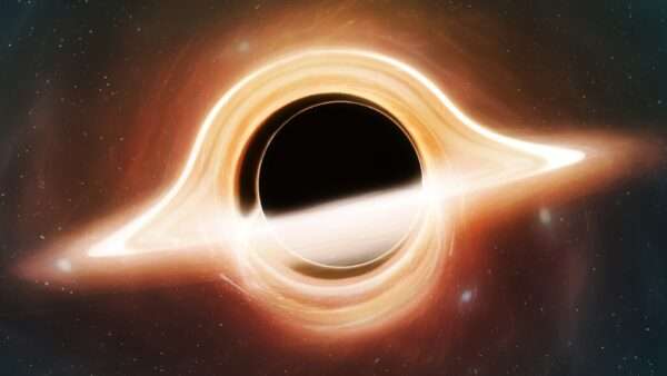 Black hole seen from a planet, illustration
